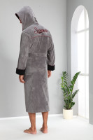 Мужской велюровый халат Nusa с капюшоном (Серый)