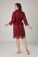 Женский сатиновый халат Nusa с кружевом (Бордовый)