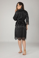 Жіночий сатиновий халат Nusa з мереживом (Чорний)