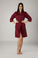 Женский сатиновый халат Nusa с кружевом бордовый