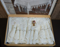 Льняная скатерть с ранером Selin Cagla Set 160×350+12 салфеток (Кремовая)