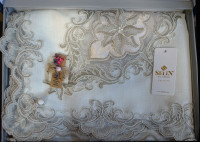 Льняная скатерть Selin Isil 160×300 (Кремовая)