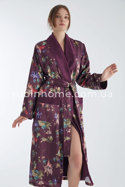 Жіночий сатиновий халат Nusa утеплений (Фіолетовий)