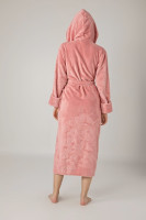 Женский халат Nusa махровый длинный, с капюшоном (пудровый)