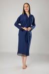 Жіночий халат Nusa, трикотажний з мереживом (Синій)